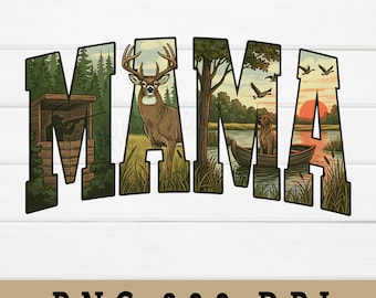 Mamá cazadora PNG, gráfico de ciervo y pato al aire libre (descarga digital)