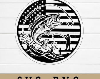 Bass Fishing American Flag SVG PNG: Patriotic Fisherman Design (Digital Download)