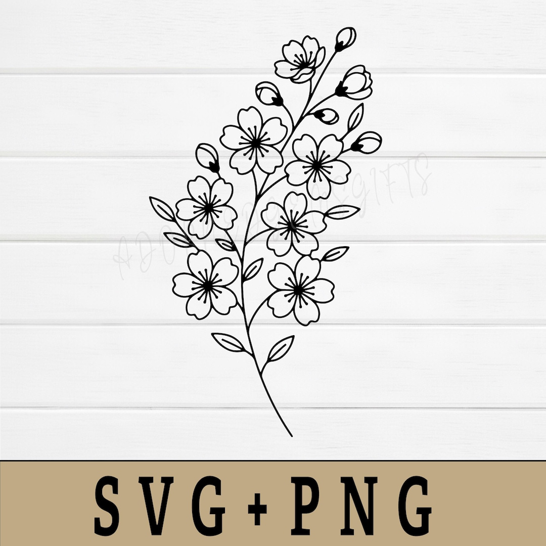 Cherry Blossom SVG Floral Branch Cut File, Spring Flower PNG ...