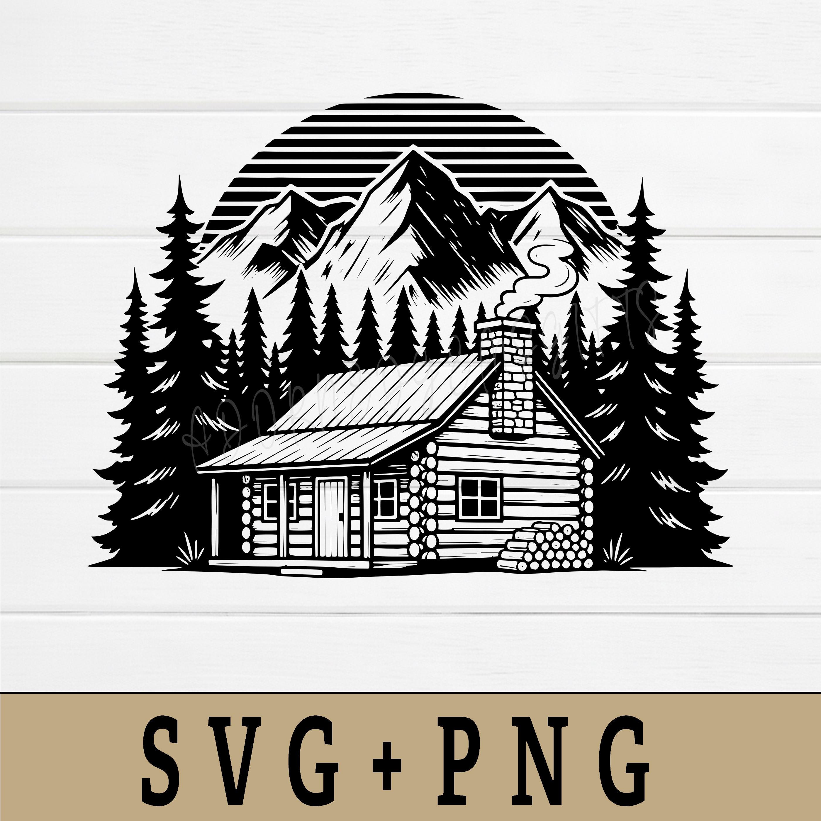 Rustic Log Cabin SVG PNG – Mountain Forest Home Woodcut Design for ...