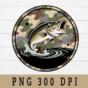 Camo Bass Fish PNG: Angler Design, Fishing Sublimation (Digital Download)