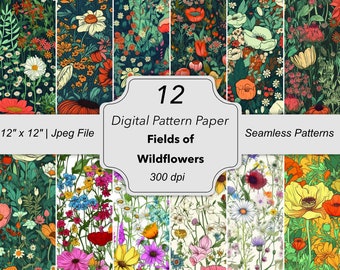 Wildflower Digital Papers/Colors/Scrapbook/Pattern/Seamless/Print/Fabric/Flowers/Arrangements/Bouquets/Stationery/Watercolor/Commercial use