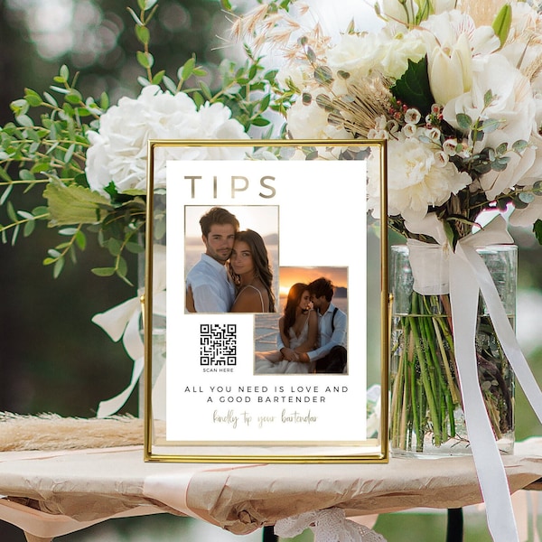 Minimalist Tip Your Bartender Sign Template, Scan To Pay, Wedding Bar Photo Tips Sign, QR Code Signage, Venmo Tip Jar, Table Decor-S1