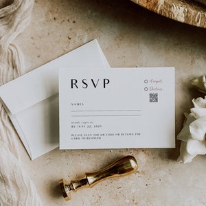 Minimalist Wedding RSVP Card Template, Modern Minimalist Cards, QR Code Response Card, Online Reply Card, Qr Code Rsvp, Modern Reply Card-M1