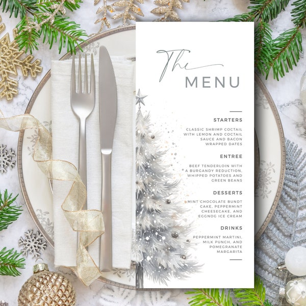 Christmas Dinner Menu Card Template | Christmas Tree Menu | Printable  Food Menu | Holiday Dinner Menu | Editable Christmas table Setting-C2