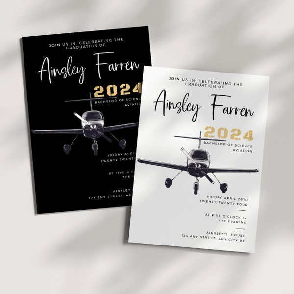 Graduation Party Invitation Template | Aviation Phone Invite |  Editable College Graduation Invite | Pilot Grad Announcement | Airplane-CG1