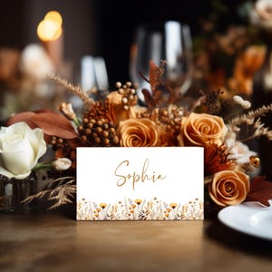 marque-place de Thanksgiving | Modèle de Thanksgiving modifiable | Cartes de visite imprimables | Carte de siège d'automne d'automne | Téléchargement instantané | Fleurs sauvages-tg1