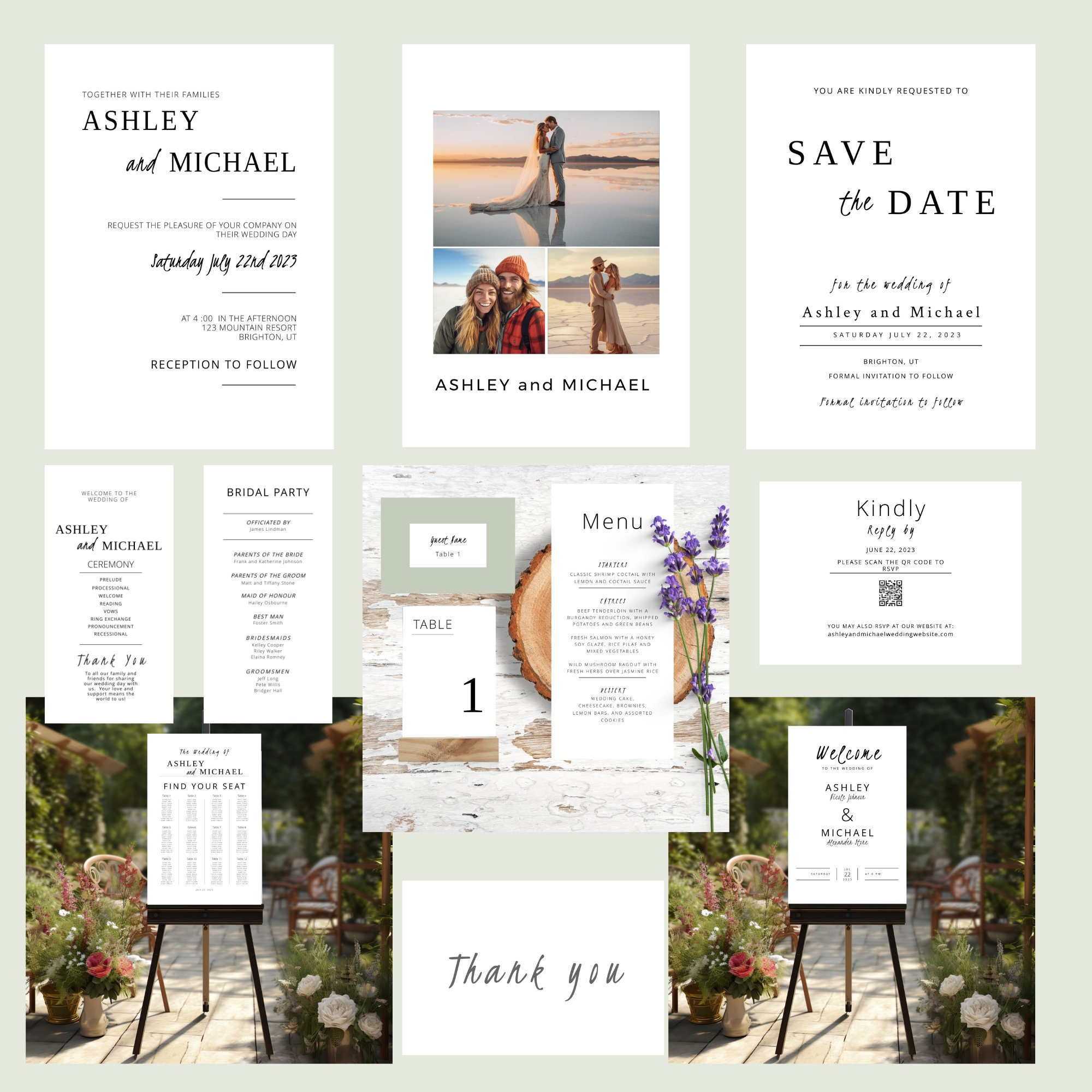 Wedding Invitation Template Bundle, Mega bundle, INSTANT DOWNLOAD, wedding invitation suite, Elegant and minimalist wedding bundle-RL001