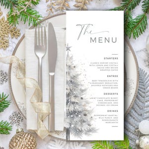 Szablon karty menu kolacji wigilijnej | Menu choinkowe | Wydrukowane menu potraw | Menu kolacji świątecznej | Edytowalne ustawienie stołu świątecznego-C2