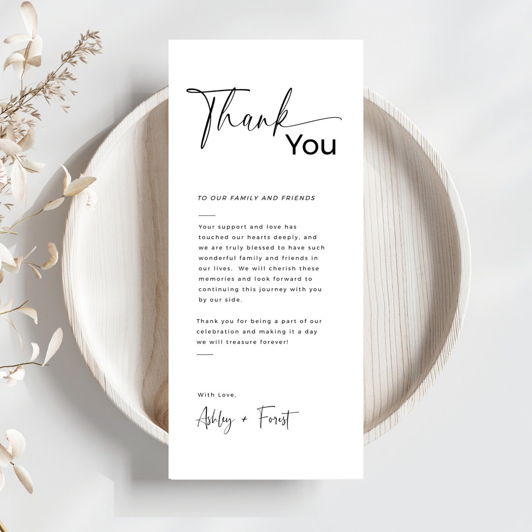 Minimalist Place Setting Thank You Card Editable Thank You Thank You Napkin Note Wedding Table
