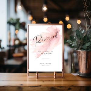 Wedding Reserved Sign Template, Modern Wedding Table Sign, Reserved Table Sign, Personalized Wedding Sign, Editable Template, Blush Pink-bl1