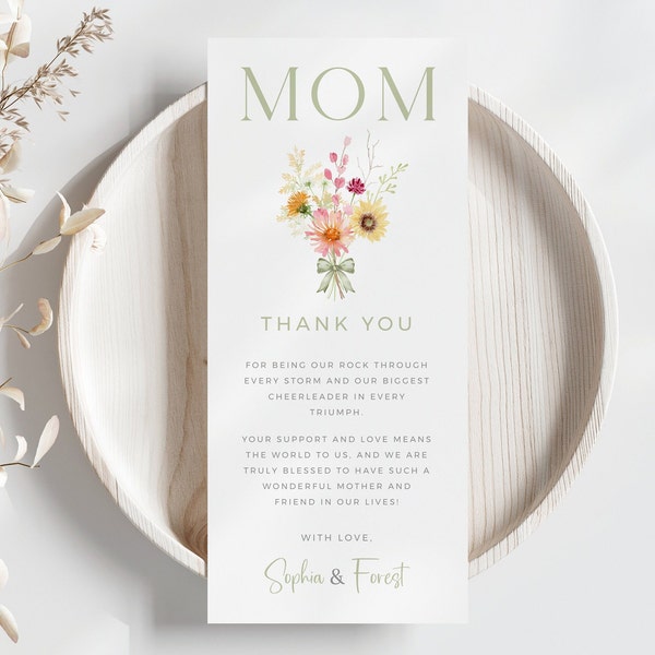Happy Mother's Day Place Setting Card, Thank You Mom Napkin Note, Mothers Day Thanks, Floral Mother'S Day Card Template, Mum Table Decor-md