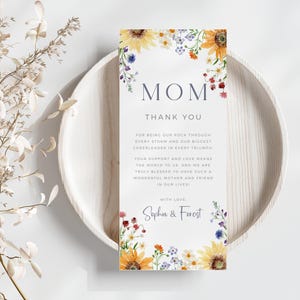 Moederdag bedankkaart couvert, Happy Mothers Day servet, tafeldecor wilde bloemen, bewerkbare wilde bloem bedankt sjabloon-MD1