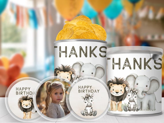 Safari Animal Chip Can Wrapper, Jungle Party Snack Label, Instant Download, Editable Printable 1.3 Oz Custom Wrap, Kids Birthday Decor-SAF