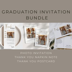 Foto-Abschluss-Einladungs-Bundle-Vorlagen, College-Grad-Danke-Postkarte, Klasse von 2024 einladen, Gedeck-Serviettennotiz Danke-C.G.1