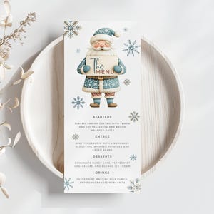 Modello di menu per la cena di Natale / Modello di segnaposto per la cena delle feste / Modello di menu di Natale modificabile / Menu per la festa di Babbo Natale scandinavo - SC1
