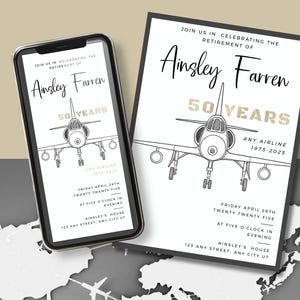 Invitation à une fête de retraite de l'aviation, sur le thème du pilote militaire, modèle modifiable, 5 x 7 + la taille du téléphone, téléchargement immédiat, invitation imprimable-R4