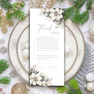 Gedeck-Dankeschön-Kartenvorlage, Danke-Tischkarten, bearbeitbare Weihnachtsstern-Dankeschön-Karte, Weihnachtsserviettennotiz, sofortiger Download-C2