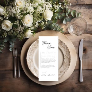 Plantilla minimalista de agradecimiento para la mesa de boda, carta de agradecimiento moderna, nota para servilleta de boda, tarjeta para la mesa, tarjetas de agradecimiento de boda-ty1