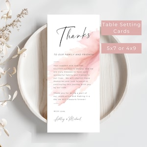 Moderne Hochzeitstabelle Danke Vorlage, Hochzeit Serviettennotiz, Blush Pink Dankeschön, Hochzeit Gedeck Karte, Bearbeitbare Vorlage-bl1