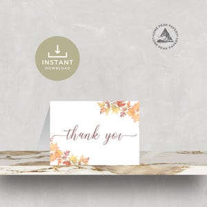 Sjabloon herfstbruiloft bedankkaart: minimalistische herfstbladeren (digitale download)