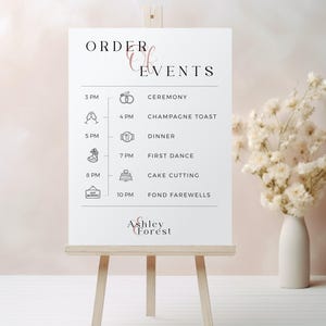 ミニマリストなウェディングイベント進行表：ローズゴールドタイムライン（デジタルダウンロード）