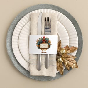 Dankbares Serviettenband, Thanksgiving-Truthahn-Tischdekoration, Friendsgiving-Gedeckkartenvorlage, sofortiger Download, bearbeitbare Herbstparty-TK1