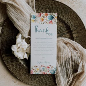 Plantilla de agradecimiento para la mesa de Pascua, imprimible, carta de agradecimiento para las fiestas, nota floral para servilletas, tarjeta de agradecimiento para el asiento (E1)