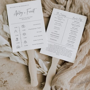 de Fan de programme de mariage | Chronologie de mariage minimaliste | Éventail de mariage moderne |  Cartes de programme d'ordre de service | Fans pour les invités-F1