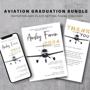 Lot d'invitations à l'obtention du diplôme, modèle d'invitation aviation, fête des diplômés pilotes, marque-places de remerciement avion, invitation texte pour smartphone-CG1