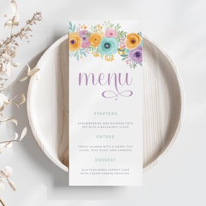 Pastel Flower Easter Dinner Menu, Editable & Printable Template, Instant Download, Easter Brunch, Wedding Menu, Table Decor, Spring Menu-EP1