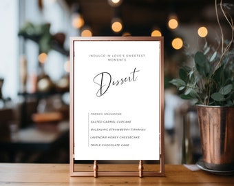 Minimalist Dessert Table Sign Template, INSTANT DOWNLOAD, Elegant Wedding Menu, Wedding Dessert Bar Station, Editable Template-sim002