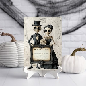 Goth Halloween Hochzeitseinladung, Gothic Skeleton Empfang einladen, bearbeitbare Vorlagen, Sofort-Download, Halloween-Party einladen-SW1