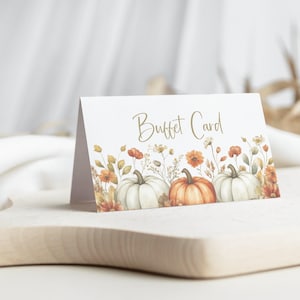 Thanksgiving-diner voedseletiket, pompoen Thanksgiving-buffet kaartensjabloon, voedseltentkaart, Friendsgiving-decoraties, herfstkaart-TK2