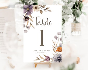 Wildflower Table Number Template | Table Number Sign | Instant Download | Table Number Card  | Editable Floral Wedding Sign | Printable-DF3