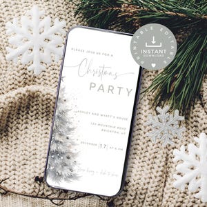 Pacchetto di inviti per feste di Natale, invito mobile per feste di Natale, modello per biglietti di ringraziamento, biglietti per buffet, etichette per alimenti a forma di albero di Natale - C2