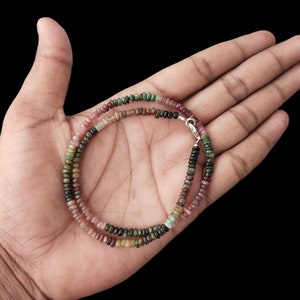 Multi Tourmaline Necklace, 4-5mm Natural Watermelon Tourmaline Necklace, Semi Precious Gemstone Beads Necklace, Gift For Her.
