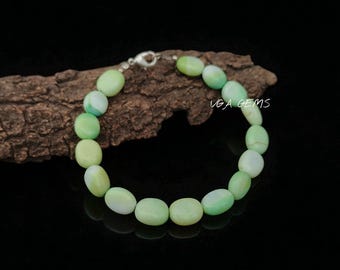 Natural Green Opal Beaded Bracelet, Handmade Jewelry, 7 Inch