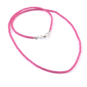 Pink Quartz Micro Faceted Beaded Necklace, 2mm Pink Ruby faceted Beads Necklace, Natural Quartz Beads stone Women&#39; tiny jewelry