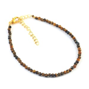 Natural Tiger Eye Beaded Bracelet, Tiger Eye Beads Bracelet, 3mm Tiger beads Bracelet, Inner Strength Reflected Faceted Tiger Eye Bracelet