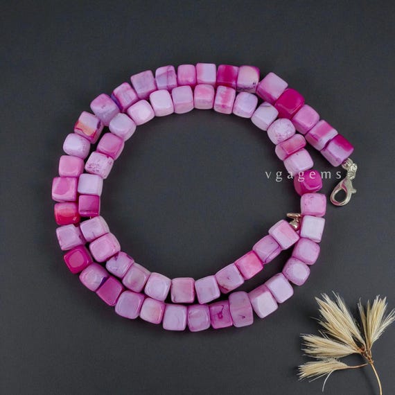 ゴージャス!! ピンクオパールビーズネックレス、7 x 7 mmハンドメイド