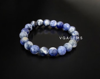 Gorgeous!! Sodalite Beaded Stretch Bracelet, 8mm Sodalite Smooth Round Bracelet, Eye Chakra Stretch Bracelet, Dainty Bracelet, Birthday Gift