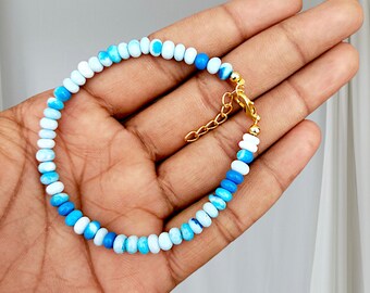 Vatslacreations Bracciale Con Opale Etiope Naturale – Blu, Rondelle 3-5mm, Lunghezza 22cm, Fatto A Mano, Con Chiusura Argento 925 - 4