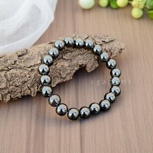 Black Hematite Beaded Bracelet, Magnetic Therapy Bracelet, 8mm Hematite Stone Bracelet, Meditation Bracelet, Stretch Bracelet for Men Women