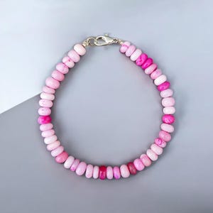 Rare Pink Opal Beaded Bracelet, 7mm-8mm Pink Opal Smooth Rondelle Beaded Bracelet, Pink Opal Gemstone Shaded Bracelet, Anniversary Gift