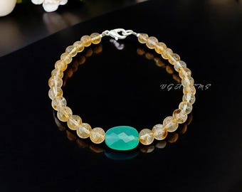 Handmade Citrine & Green Onyx Beaded Bracelet, Healing Crystal Jewelry