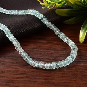 Natürliche Aquamarin Perlen Halskette, 5-5,5 mm Aquamarin facettierte Rondelle Perlen Halskette, März Birthstone Halskette, Geschenk für Frau.