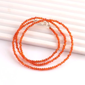 Natürliche Karneol Perlen Halskette, 3 mm Karneol Facettierte Runde Perlen Halskette, Handgemachter Schmuck Für Jeden Tag Eleganz, Jubiläum Geschenk
