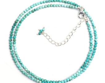 Natuurlijke turkoois kralenketting, 2 mm microfacetten sierlijke sieraden