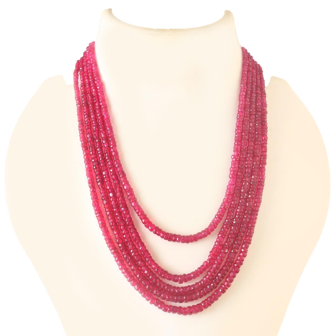 651.50 CT Genuine Red Ruby Beaded Necklace – 5 Strand, 20 Inch Round Shape